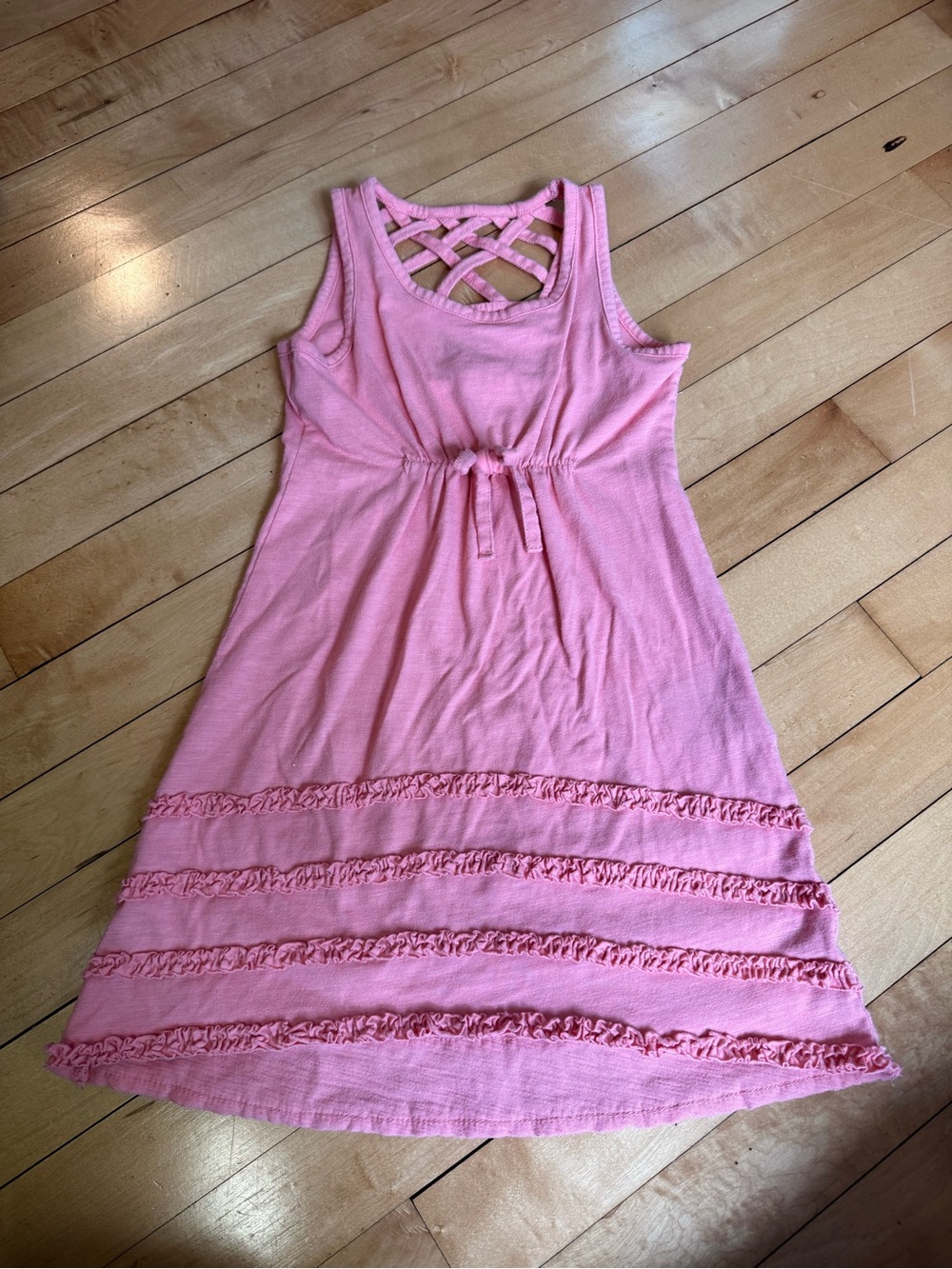 Boston Traders Pink Sleeveless Ruffle Hem Dress with Lattice Back